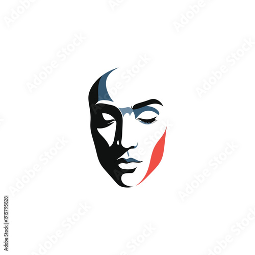 Illustration of a face with  elements, showcasing artistry, creativity, drama, masks, and performance