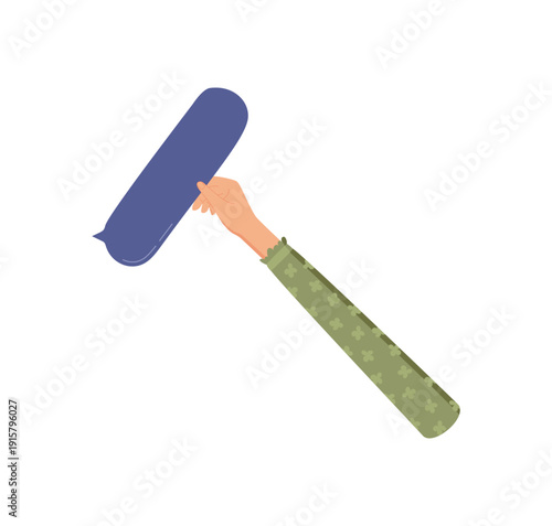 Flat hand gesture with paint tool symbol. Abstract colorful hand with creative tool used in art and design. Concept of color and creativity in flat style, ideal for banners or templates.