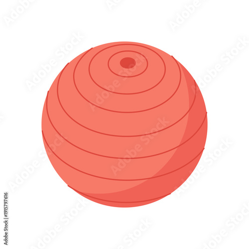 Flat style fitness ball for gym and training. Red workout equipment with a minimal round design for exercise and health. Versatile sport tool physical fitness.