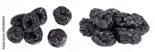 Quadro su tela Prunes isolated on white background, heap of dried plums