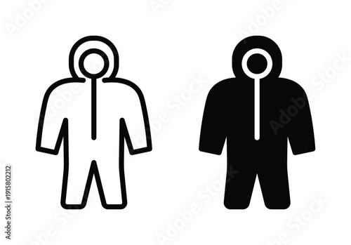 Minimalist Linear Outline of Black and White Hooded Figures for Design Use