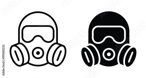 Black and White Illustrations of Gas Mask Icons on a Simple Background