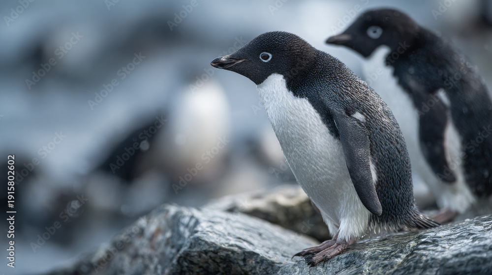 Fototapeta premium Adelia penguin (Pygoscelis adeliae) standing on Antarctic ice in a natural polar environment