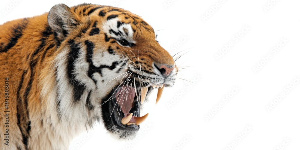 Obraz premium Roaring tiger close-up on white background