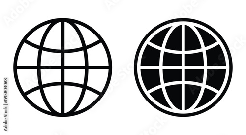 Black and White Globe Icons Representing Global Connectivity and Unity