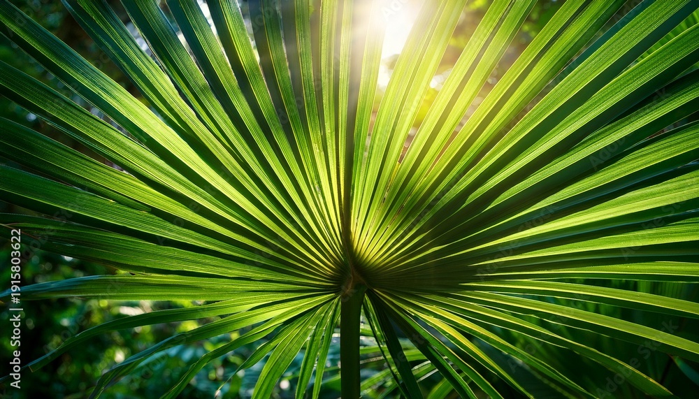 Obraz premium Tropical Palm Leaves In Sunlight Green Foliage Background