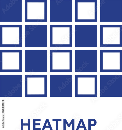Heatmap graphic with blue squares on transparent background for data analysis and visualization
