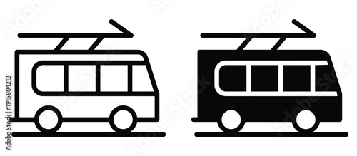 Black and White Minimalist Icons of Modern Tram Transportation Design