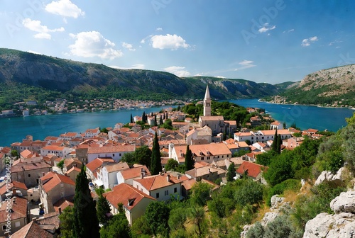 Scenic historic town on the adriatic coast with traditional architecture and a beautiful bay