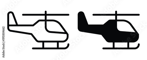 Outline of Helicopter in Black and White for Design and Concept Use