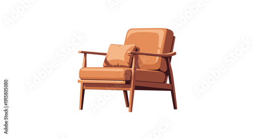 A light brown upholstered armchair with one back cushion and a wooden frame stands angled on a clean white background.
