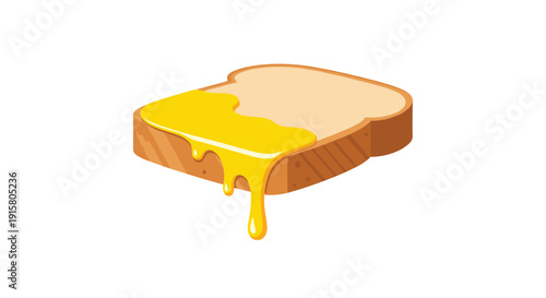 Rectangular toast slice covered with golden honey, shown dripping enticingly on a clean white background, ready for consumption.