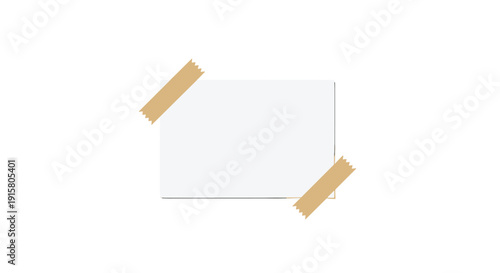 An empty rectangular piece of white paper is attached to a white background with two pieces of brown adhesive tape.
