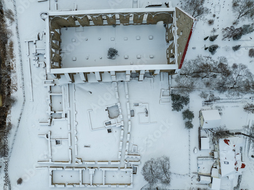 Billede på lærred Aerial top-down winter view of the St