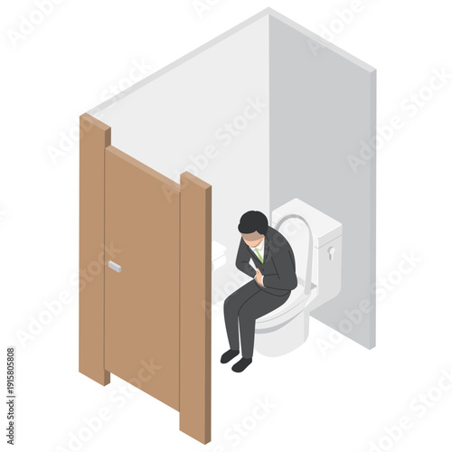 トイレの個室で苦しむ会社員男性・アイソメトリック