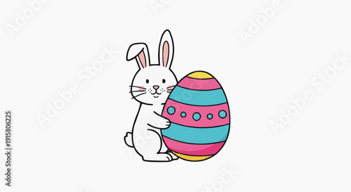 A cute Easter bunny holding a colorful egg