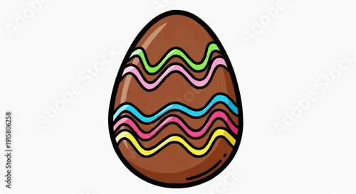 A chocolate Easter egg with colorful wavy stripes