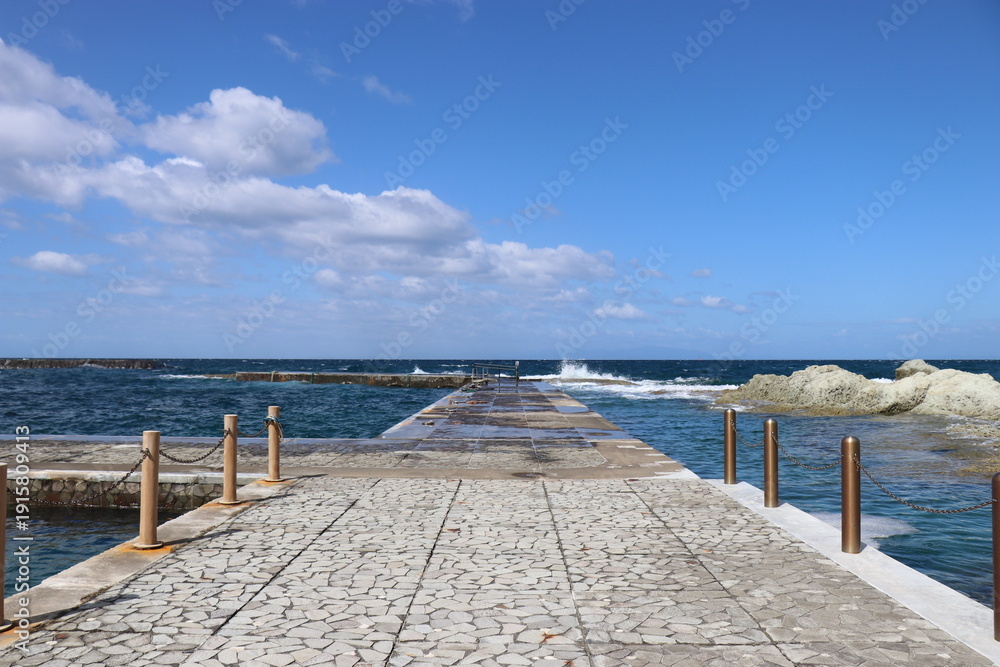 Fototapeta premium 【青森県下北半島佐井村】天龍岩：仏ヶ浦は緑色凝灰岩がつくる大小さまざまな奇岩が集まり極楽浄土の景観