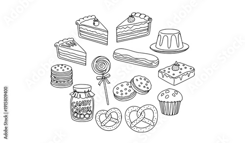 Minimal Continuous Line Sweets and Pastries Vector Set Modern Outline Food Illustration