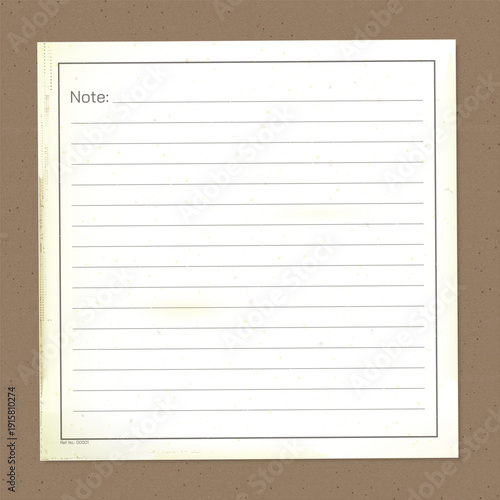 Old lined notepaper with stains effect on craft paper square background
