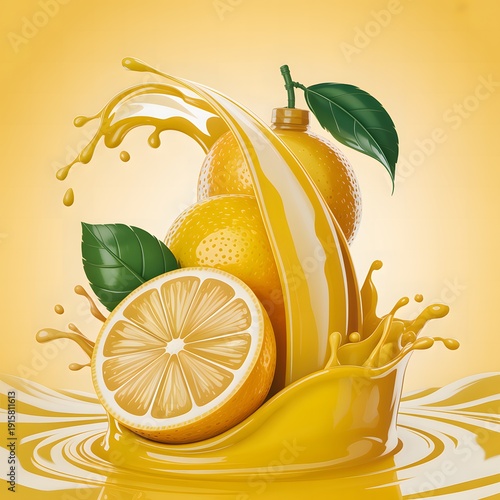 Fresh lemon splash with juicy citrus slice and vibrant yellow liquid motion, refreshing fruit concept for healthy lifestyle, summer beverage, nutrition and natural food design
