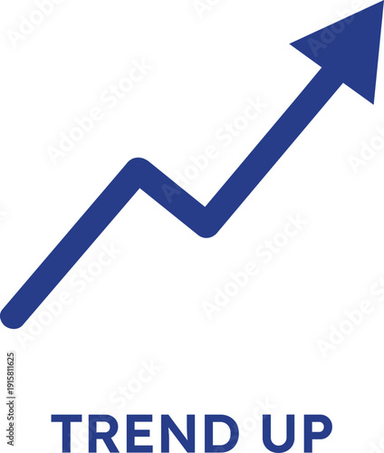 Blue trend up arrow symbol with upward growth on transparent background