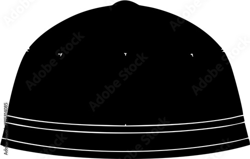 Stylized black skullcap graphic, an emblem of cultural tradition and faith, ideal for design projects requiring symbols of heritage, reverence, or simple headwear