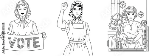 Women's Rights Activism Illustrated through Protests and Voting in Various Settings and Viewpoints