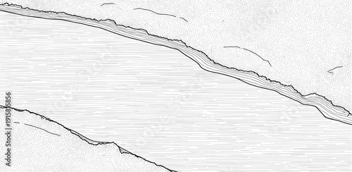 A serene landscape illustration of a calm lake shoreline with gentle waves and ripples from a top-down viewpoint