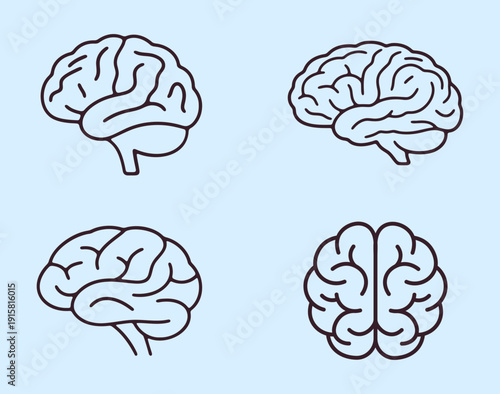 Human brain anatomy outline icon set for neuroscience education and medical research