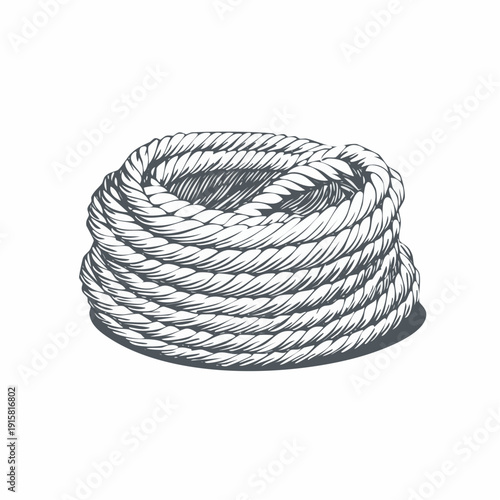 Coiled Thick Rope Illustration Vintage Style.