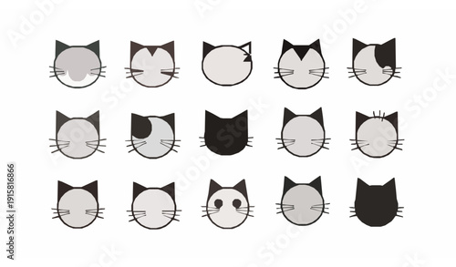 Minimal Geometric Cute Cat Faces Vector Set Modern Flat Kitty Design