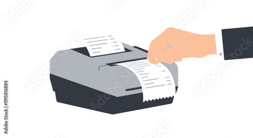 Hand with Receipt from Printer - Financial Transaction and Accounting