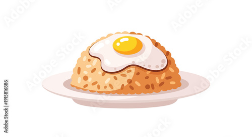 Delicious Fried Rice Topped with Sunny-Side Up Egg on a White Plate for Breakfast or Meal