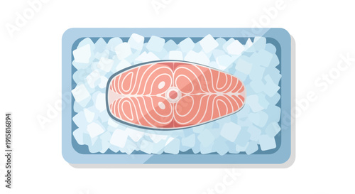 Fresh pink salmon fillet on ice in a tray, ready for healthy culinary preparation