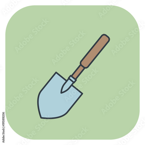 Gardening tool icon featuring a metal shovel. Vector illustration for spring design
