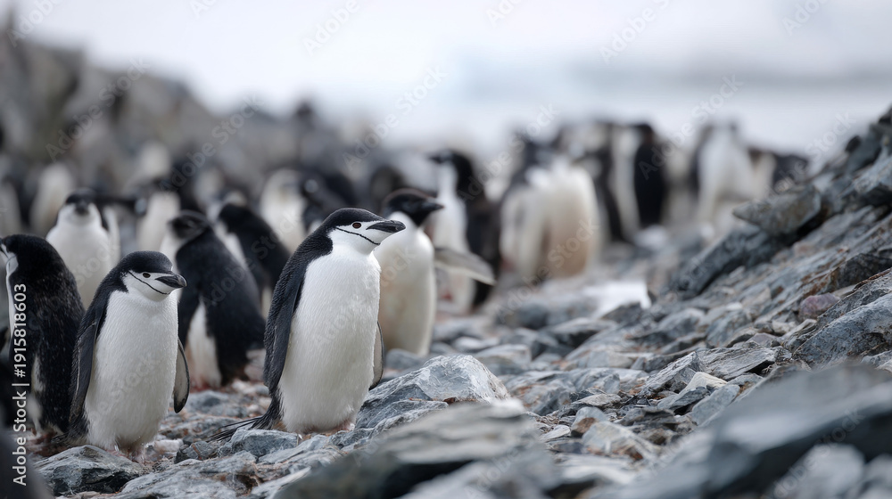 Fototapeta premium Emperor penguin standing on frozen antarctic ice in a pristine snowy wilderness under natural daylight