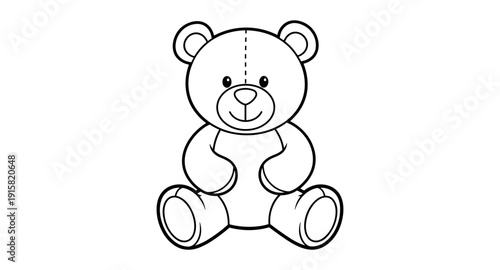 Cute cartoon teddy bear outline sitting and smiling, perfect for coloring pages