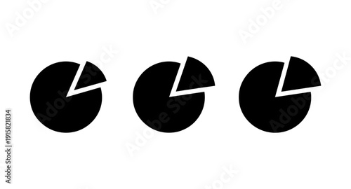 Three black pie chart icons showing data segmentation and analysis