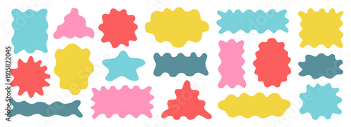 Abstract irregular organic set with color cute vector shape frame box. Hand drawn rough collage with abstract wavy background. Text rectangle banner with figure graphic shape