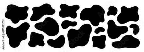 Abstract irregular organic set with black cute vector shape frame box. Hand drawn collage with abstract wavy background. Text rectangle banner with figure graphic shape