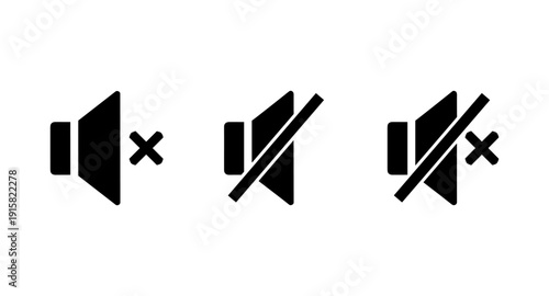 Three silent speaker icons representing mute, no sound, and off modes for audio controls
