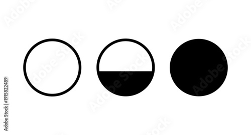 Three circles showing progression from empty to full, representing stages or loading