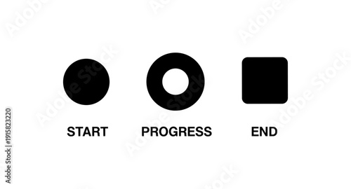 Simple icons representing start, progress, and end stages of a process