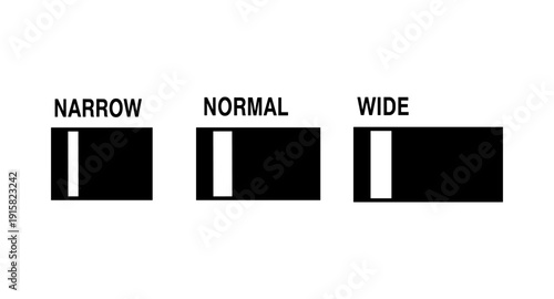 Visual comparison of narrow, normal, and wide settings on a black background