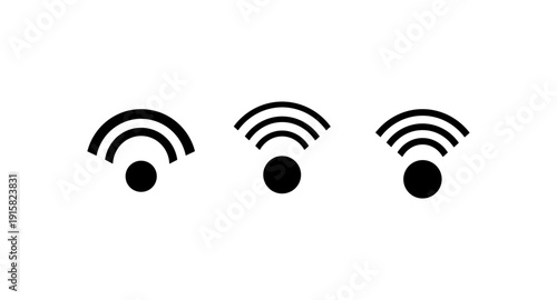 Three black wifi signal strength icons on a white background