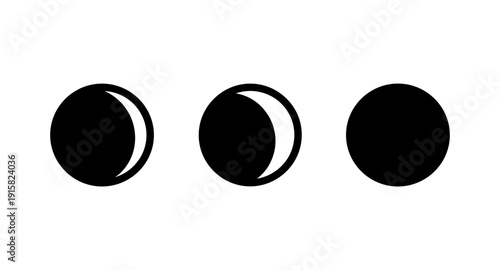 Simple graphic showing three phases of the moon on a white background
