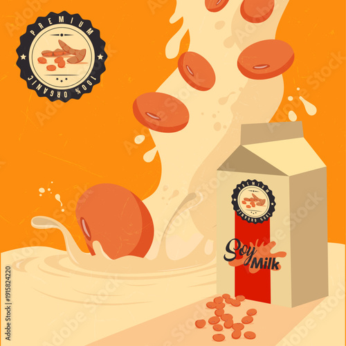 Soybean Milk Advertising Splashing Liquid Box Icons Decor