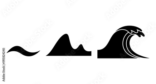 Illustration of wave progression from small ripple to large breaking ocean wave