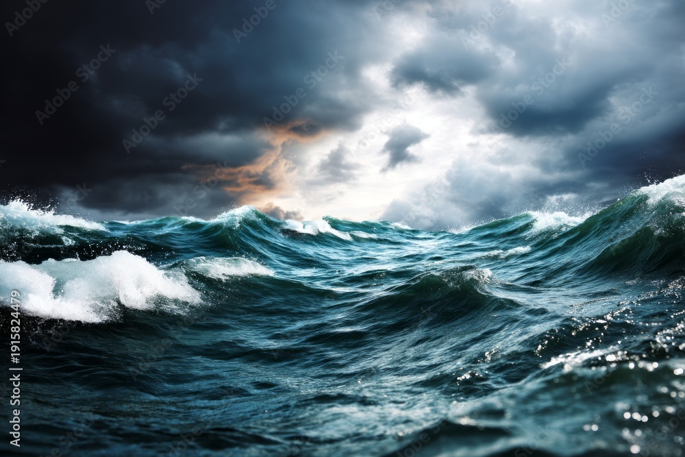 Fototapeta premium Dramatic Ocean Waves and Dark Clouds Signaling an Approaching Storm